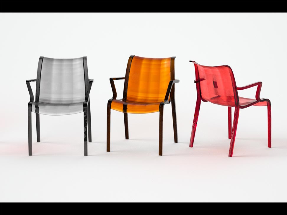 rendering di sedia in plastica colorata